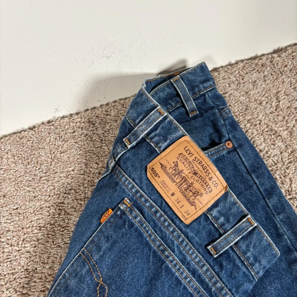 Vintage Levis 505 Straight Leg Jeans‎ Mens 32x34 Blue Orange Tab Denim Pants 90s